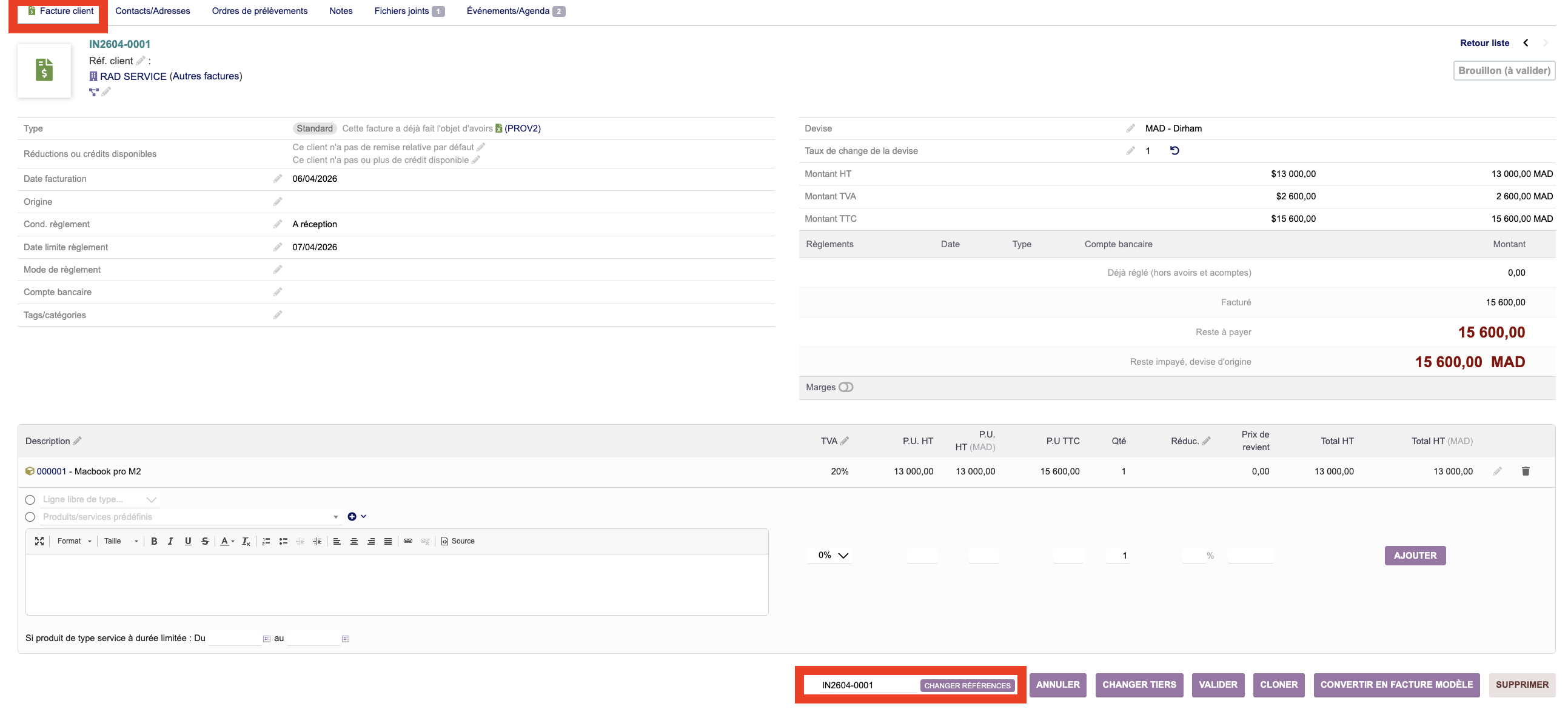 Refmodifier: action bar on a draft document with Modify reference
