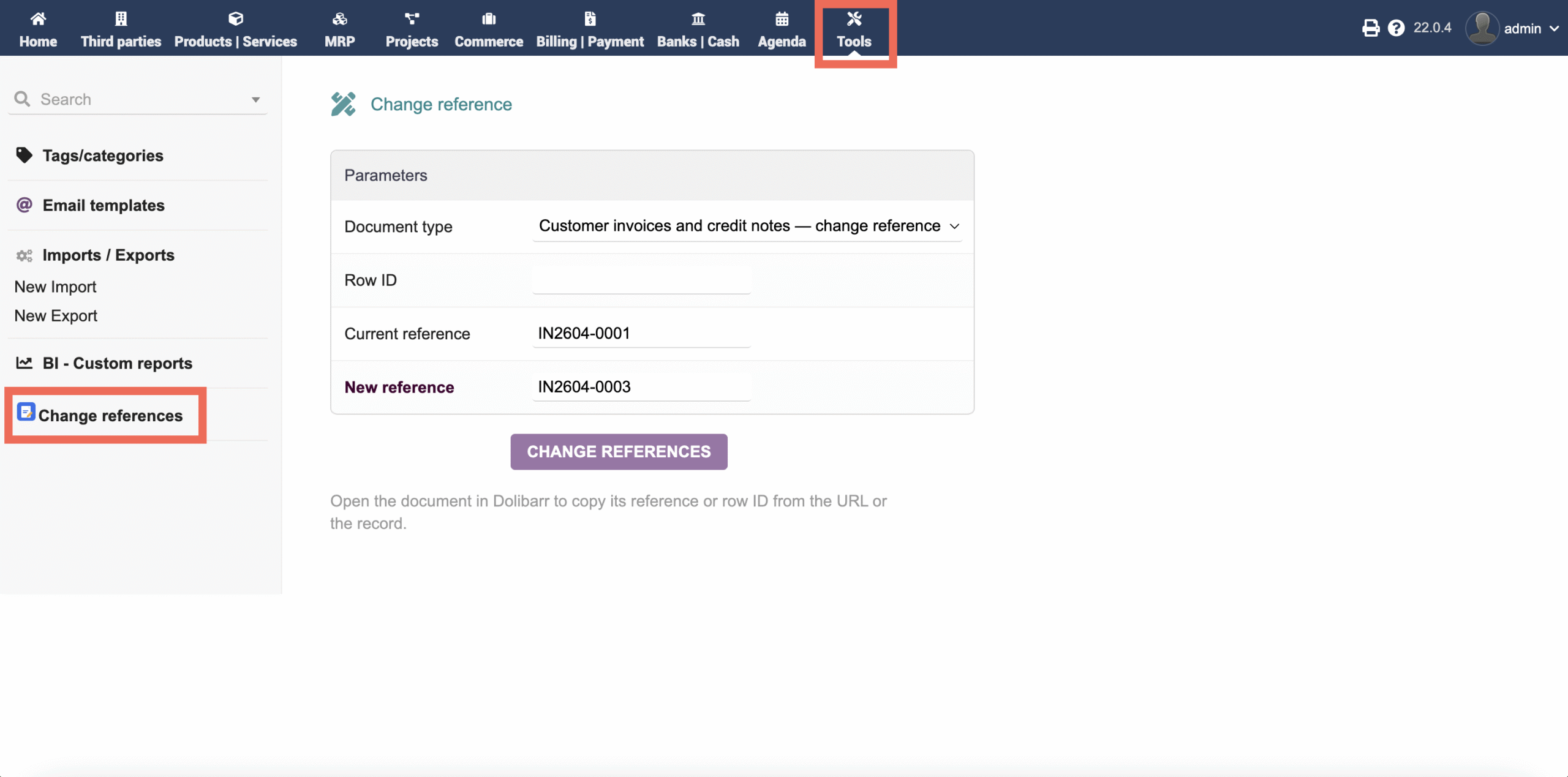 Refmodifier: Tools page Change references